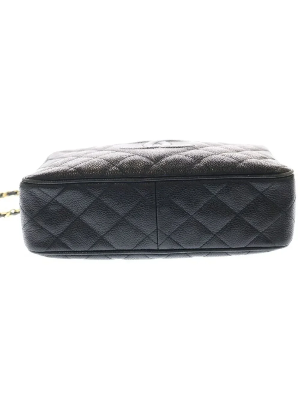 Chanel Quilted CC Logo Cocoball Caviar Leather Chain Shoulder Bag Gold Black